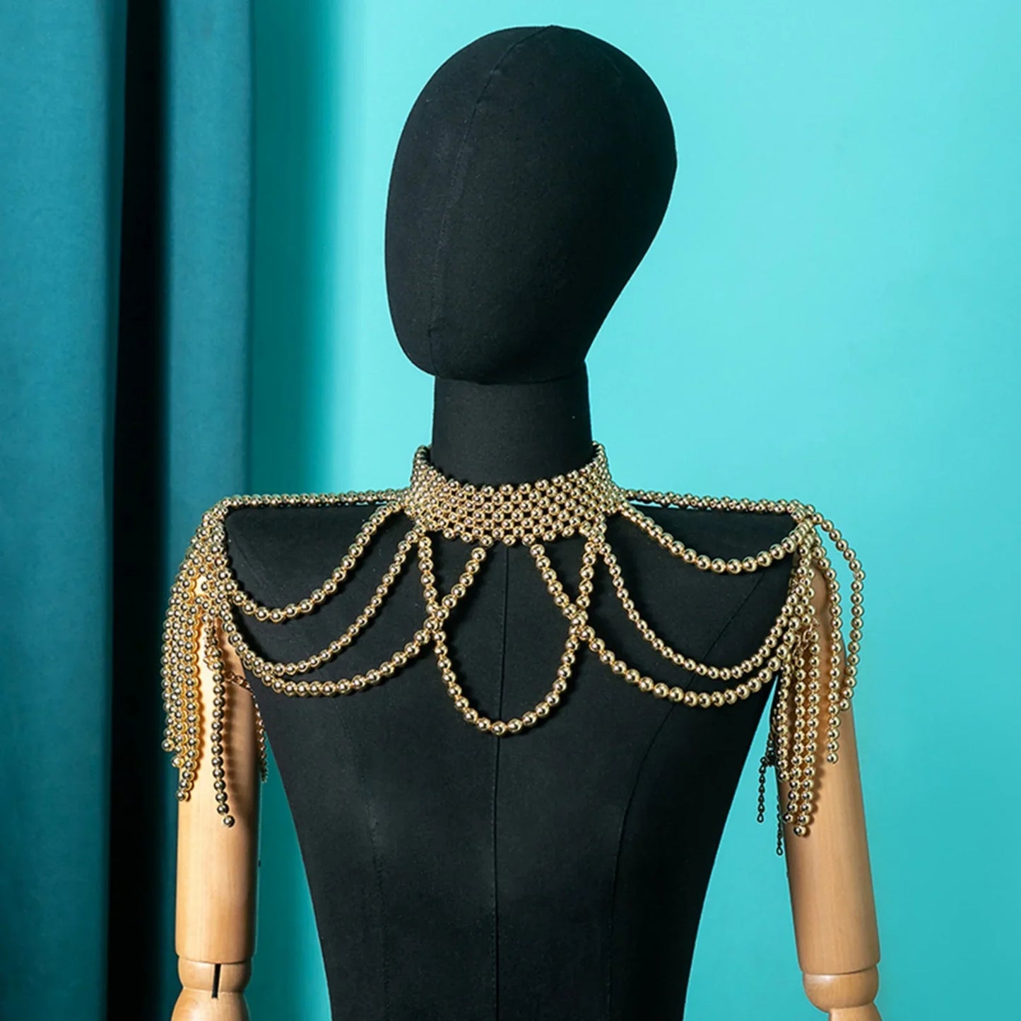 Elegant Bridal Shoulder Chain Jewelry Handmade Beaded Large Necklace Hollow Imitation Pearl Body Chain Wedding Shawl Accessories