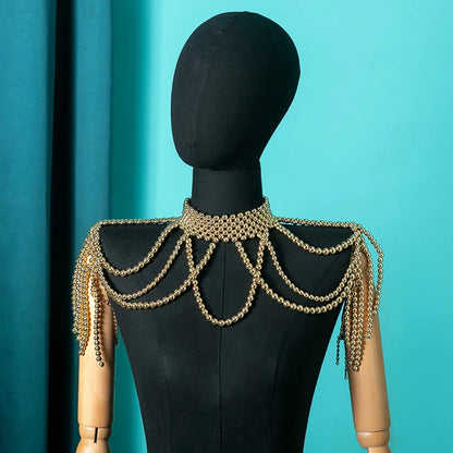 Elegant Bridal Shoulder Chain Jewelry Handmade Beaded Large Necklace Hollow Imitation Pearl Body Chain Wedding Shawl Accessories