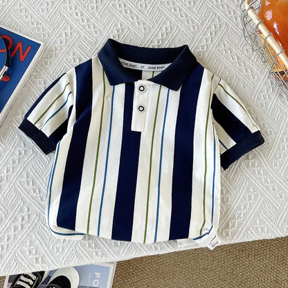 ‌New 2025 Boys Cotton Striped Shorts Set 2-Piece Summer Outfit Fashion Short Sleeve Casual Playwear Stylish Kids Clothing‌