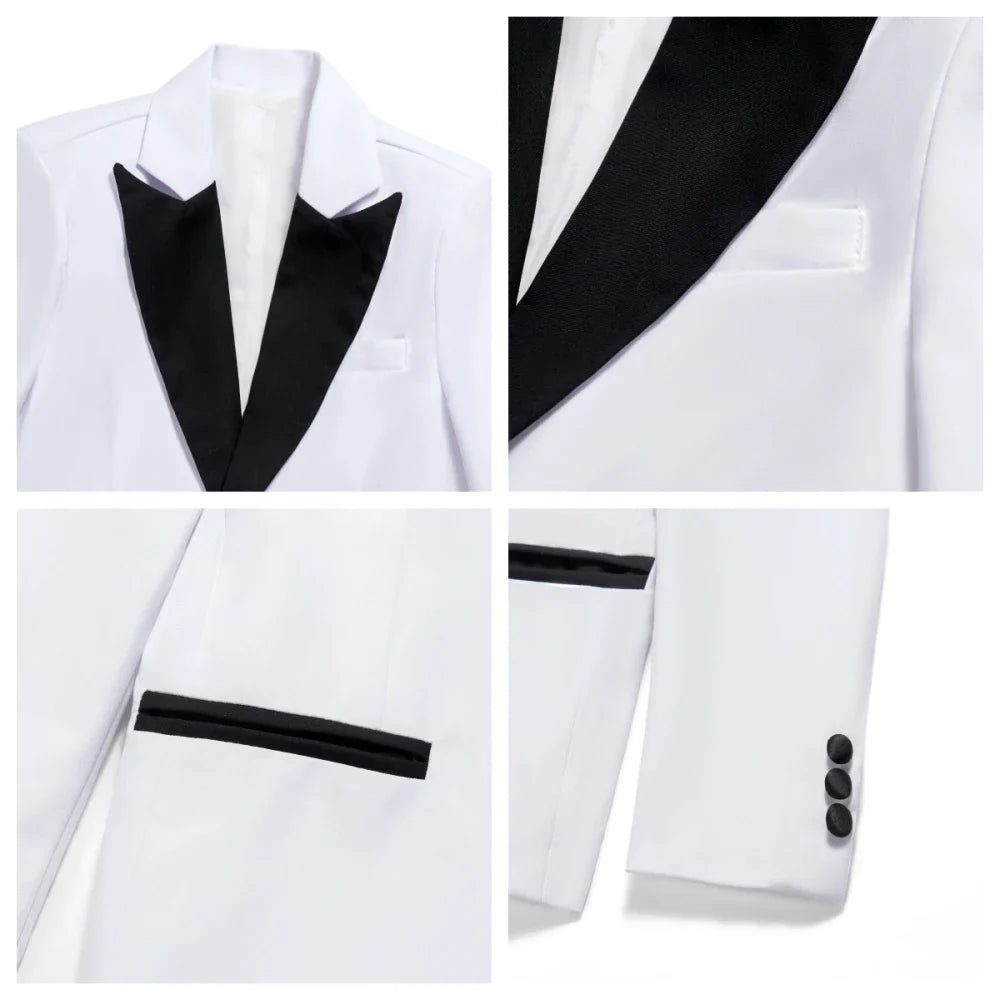 Classic White Boys Tuxedo 4 Pieces Wedding Guest Clothes Formal Peak Lapel Kids Suit Set Banquet Party Wear Chic Slim Fit Suits