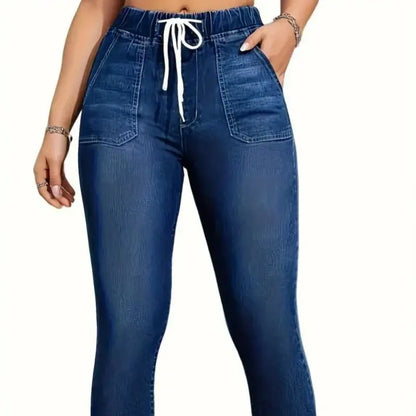 Women's high-waisted skinny jeans with drawstring waist