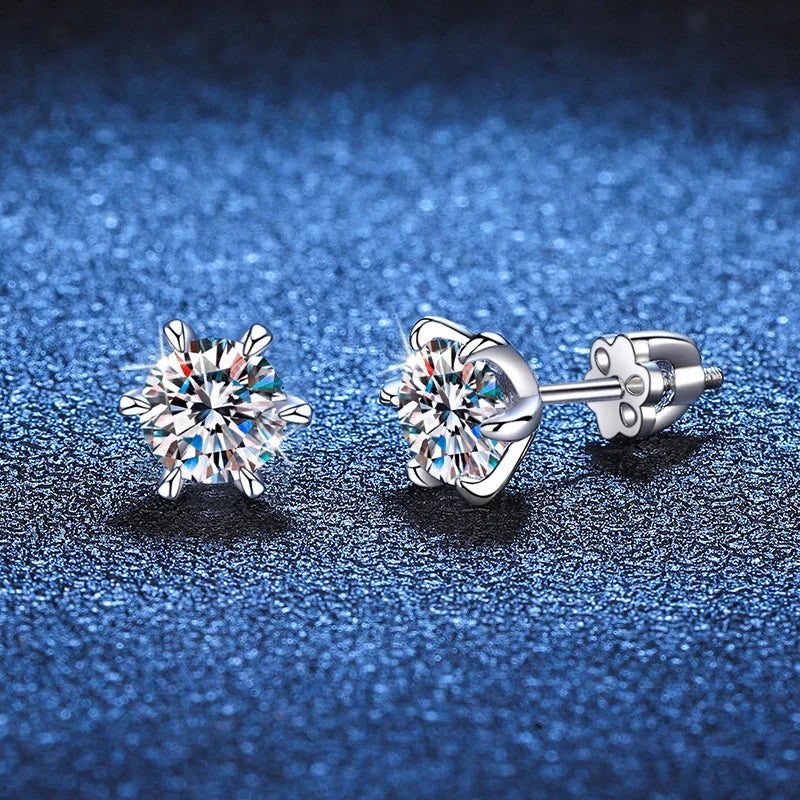 NeeTim 1ct 2ct Moissanite Screw Earrings for Women 925 Sterling Silver with Gold Plated Diamond Wedding Party Girl Stud Earrings