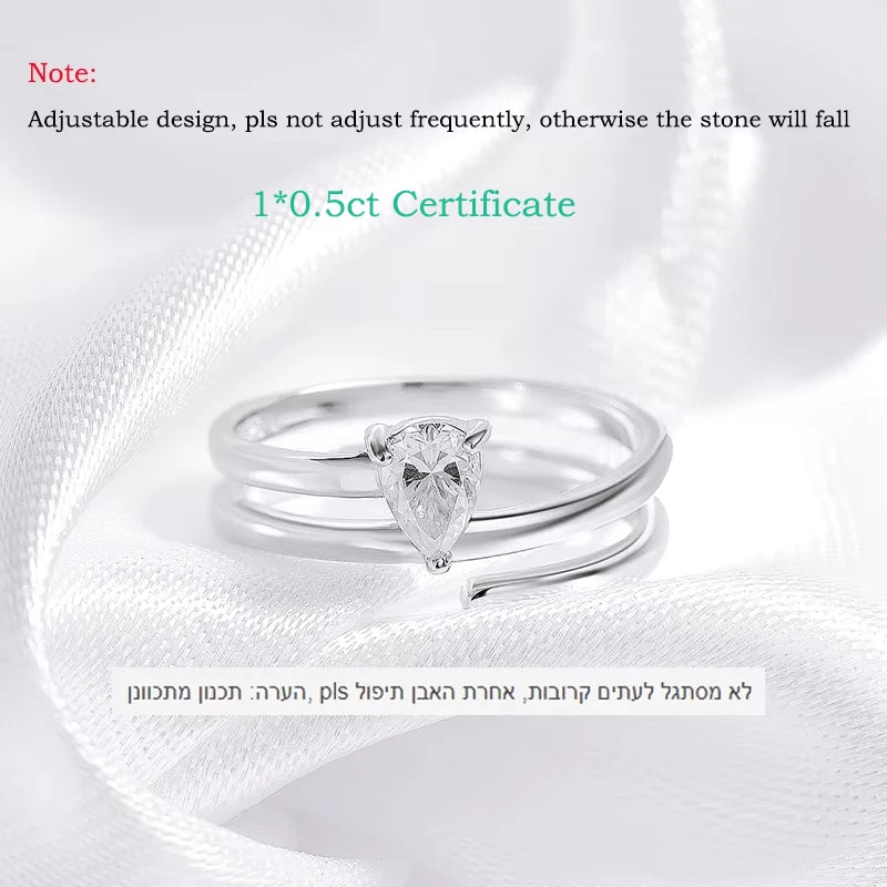 Certified 0.5CT Real Moissanite Solitaire Rings for Women Sterling Silver 925 Plated 18K Lab Daimond Female Tail Ring