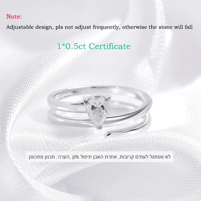 Certified 0.5CT Real Moissanite Solitaire Rings for Women Sterling Silver 925 Plated 18K Lab Daimond Female Tail Ring