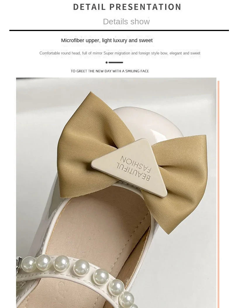 Girls Summer Fashion Princess Shoes Children Pearl Bow Tie Party Shoes Buckle Strap Velcro Sandals Mary Jane Breathable Sandals