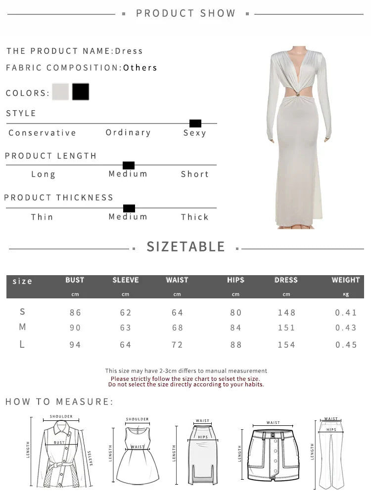 Waistless V-neck Women Maxi Dresses Classic Elegant Lapel Full Sleeve V-neck Sheath Vestidos Female High Street Bodycon