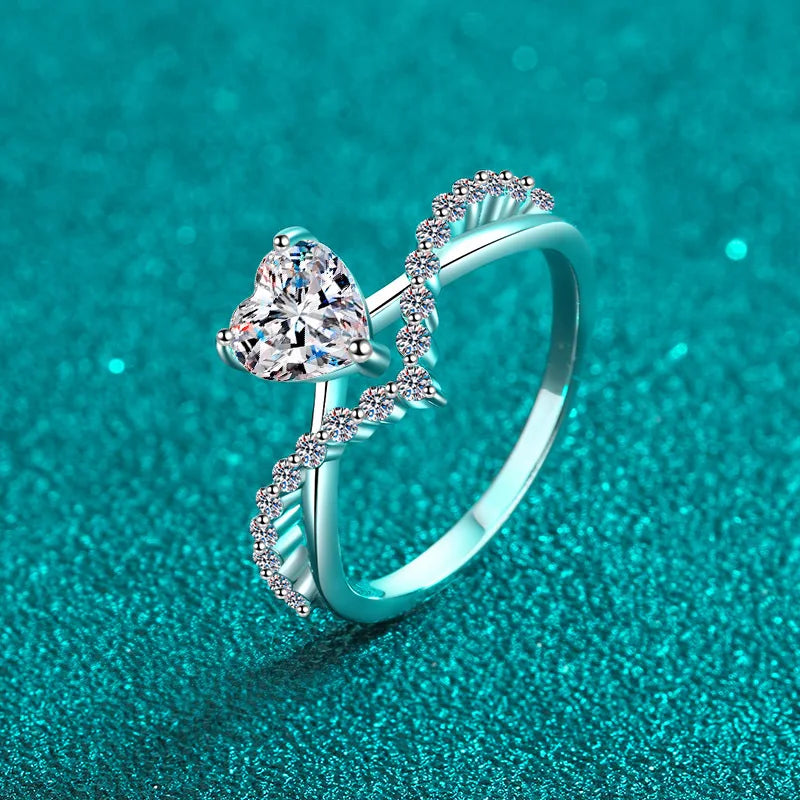 Stackable V Shape Moissanite Wedding Rings for Women Daily Wear Diamond Alternative Heart Cut Band 925 Sterling Silver