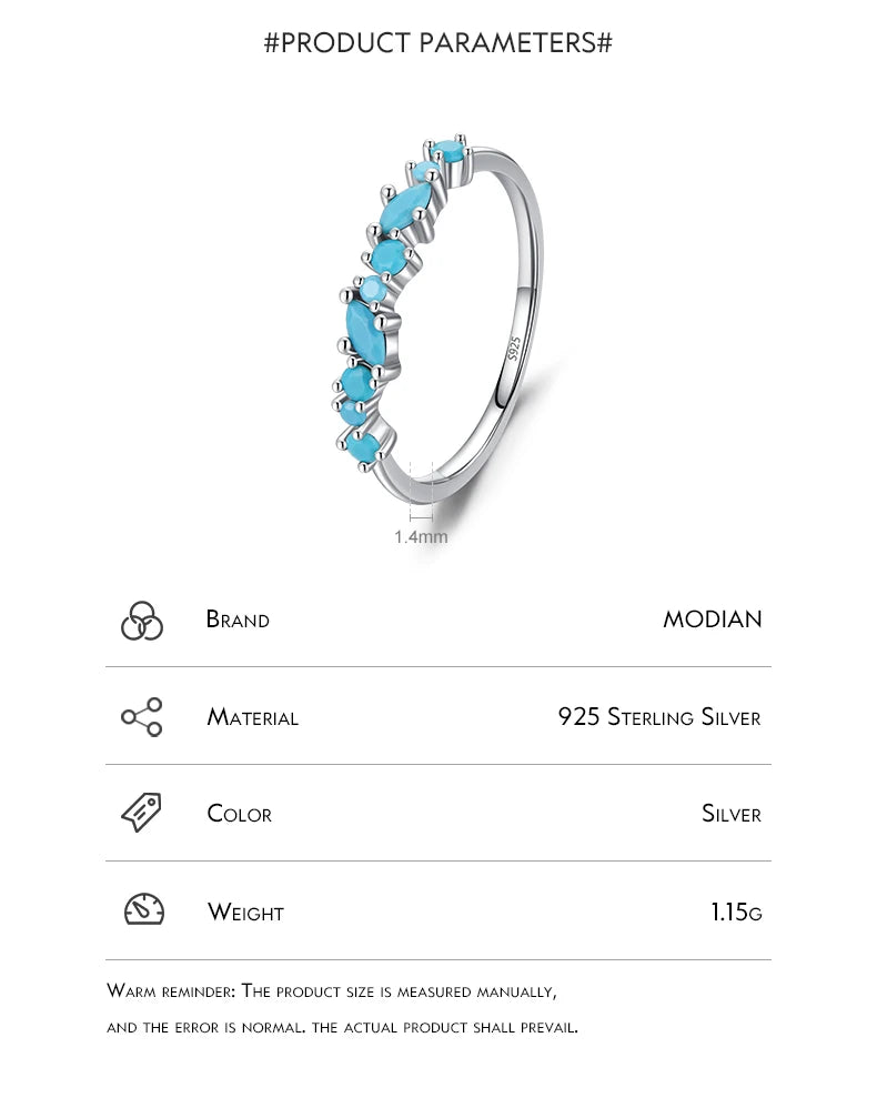 Vintage 925 Sterling Silver Elegant Turquoise Trendy Female Ring For Women Party Stackable Fine Jewely Birthday Gifts