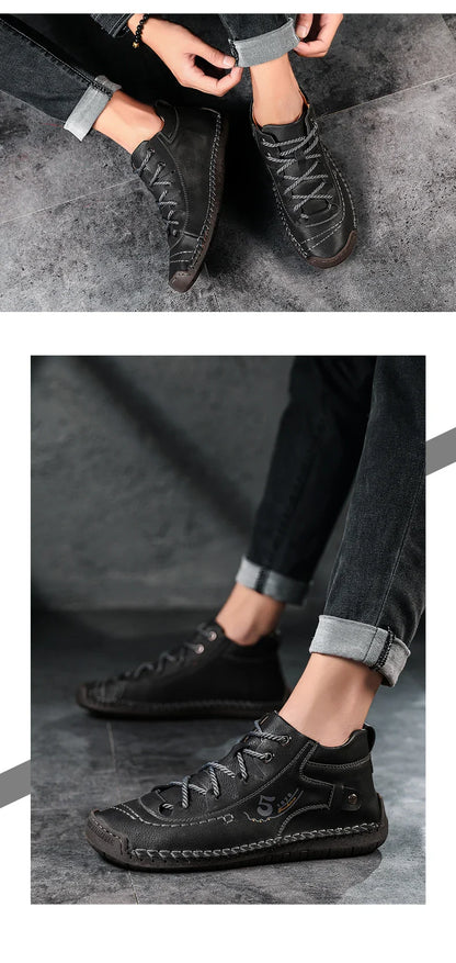 Men's Shoes Leather Unisex Walking Shoes Women Hand Stitching Outdoor Stitched Men Casual Boots