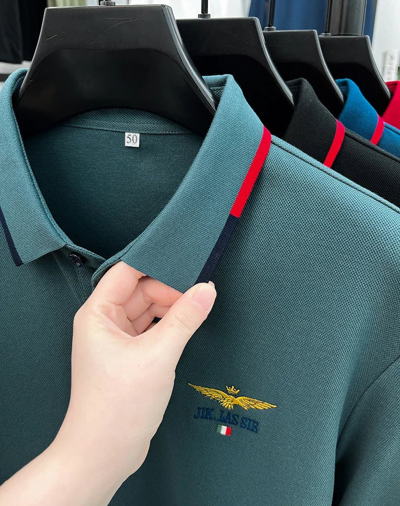 Spring and Autumn new 100% cotton long sleeved men's polo shirt brand high-end embroidered comfortable breathable casual T-shirt