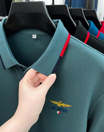 Spring and Autumn new 100% cotton long sleeved men's polo shirt brand high-end embroidered comfortable breathable casual T-shirt