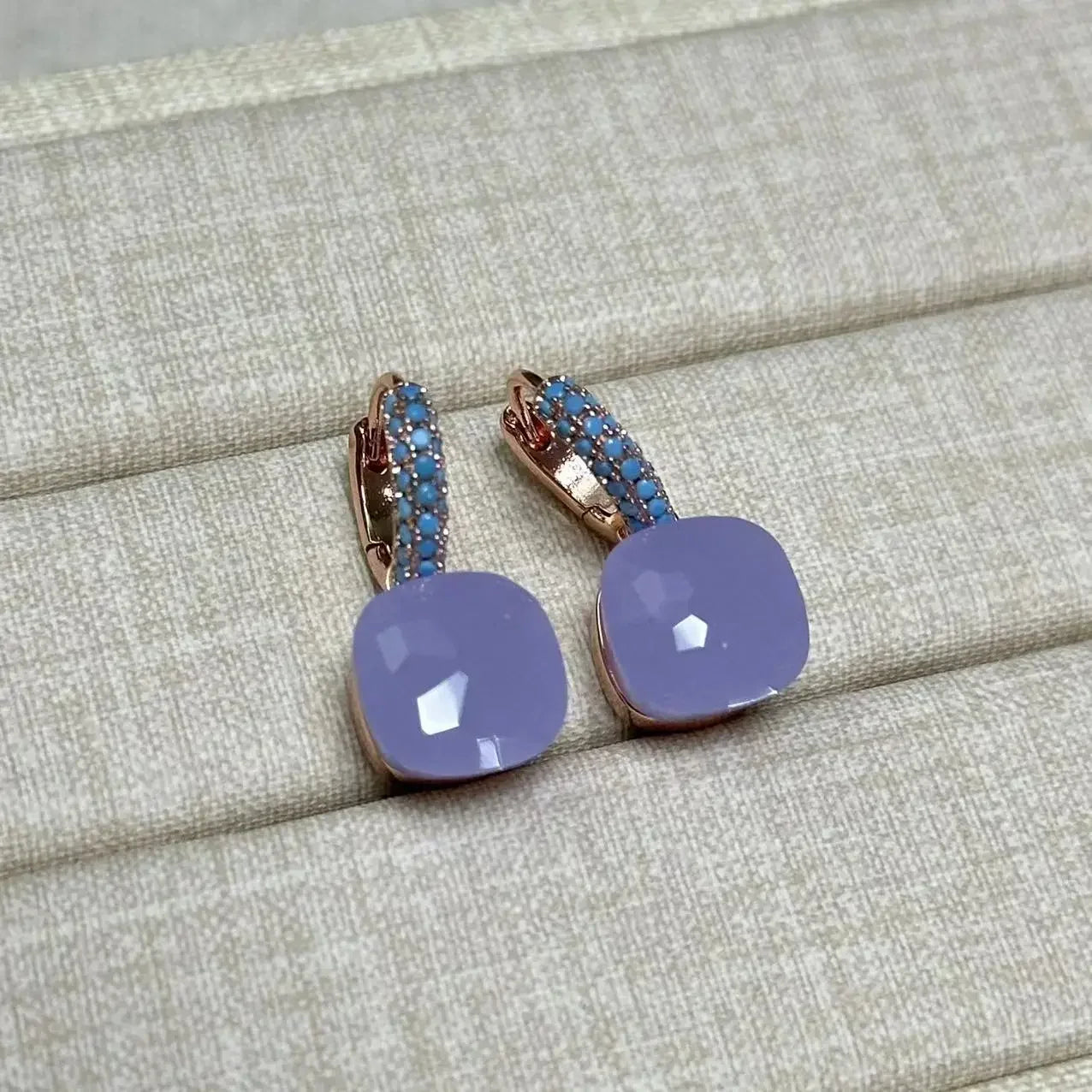 10.6mm Nudo Earrings Inlay Turquoise Zircon For Women Blue Topaz Drop Candy Square Crystal Earring Fashion Jewelry Gift