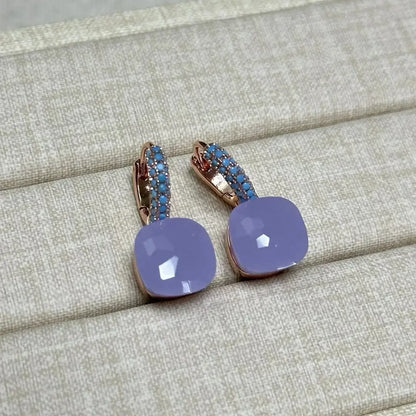 10.6mm Nudo Earrings Inlay Turquoise Zircon For Women Blue Topaz Drop Candy Square Crystal Earring Fashion Jewelry Gift