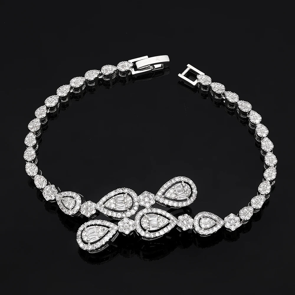 Luxury  4 Pieces Bridal Wedding Jewelry for Women Cubic Zirconia Water Drop Earrings Tassel Necklace Jewelry Sets Party Gift