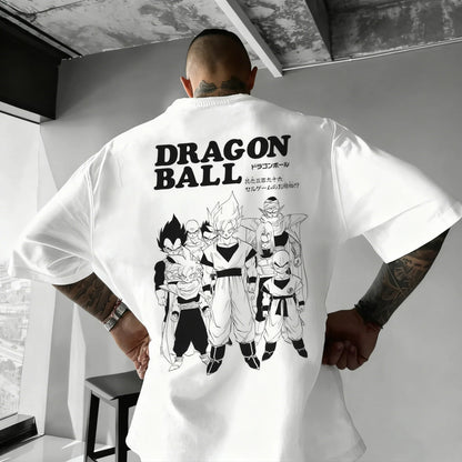 Oversized T-shirt High Quality 100% Cotton Kid Goku with Power Pole Line Art Print UnisexCasual Y2K