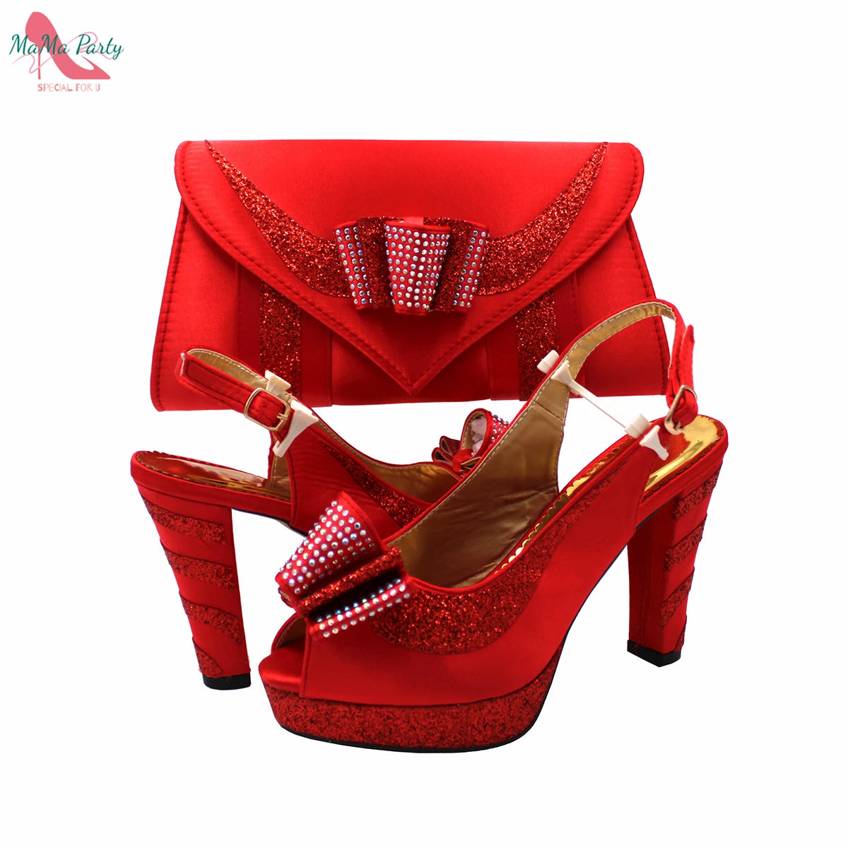 Fashion Pretty Peep Toe African Women Shoes Matching Bag Set in Silver Color Elegant Style Platform Sandals for Party