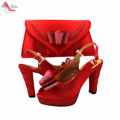 Fashion Pretty Peep Toe African Women Shoes Matching Bag Set in Silver Color Elegant Style Platform Sandals for Party