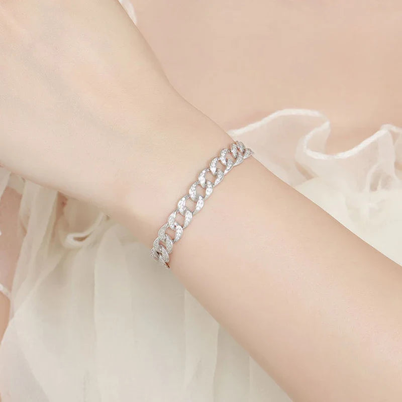 Full 1.2mm D Color Moissanite Cuban Link Bracelet For Men Women Unisex S925 Silver Pass Diamond Test 8mm Wrist Bracelets