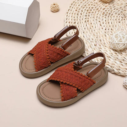 Girls Summer Beach Shoes Ethnic Style Kids Casual Sandals Soft Sole Fashion Children Retro Princess Shoes 2026 Summer New 21-37