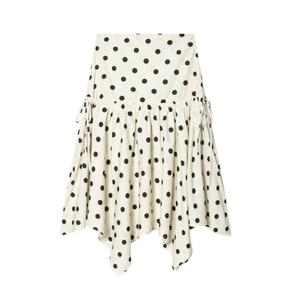 Elegant Summer Women Polka Dot Midi Skirt 2026 High Waist Irregular Hem Flowy Ruffle Skirt Beach Vacation Office Party Casual