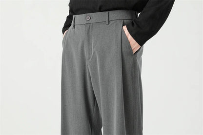Men's Spring Essential Suit Pants Elastic Waist Loose Straight Black Gray Casual Business Work Slacks Fashion Trendy Daily Wear