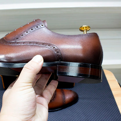 Luxury Genuine Leather Calfskin Cap Toe Oxfords Men's Dress Shoes Italian Style Lace-Up Wedding Business Formal Shoes for Men