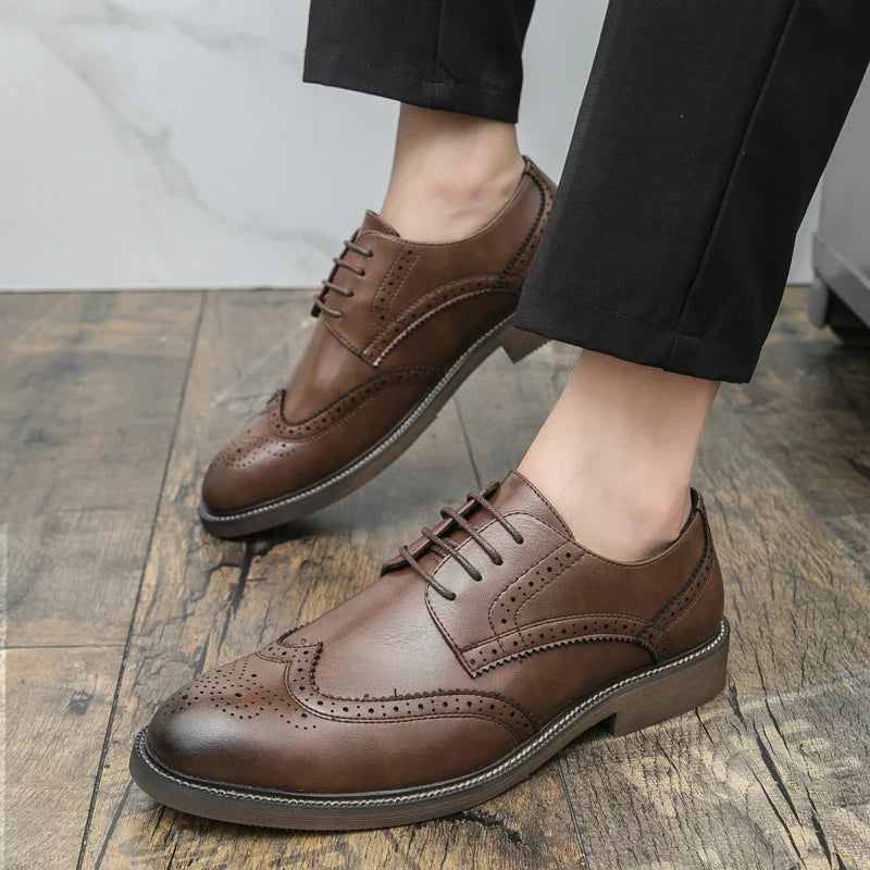Men Lace Up Derby Shoes PU Solid Color Round Toe Business Casual Fashion Formal Shoes