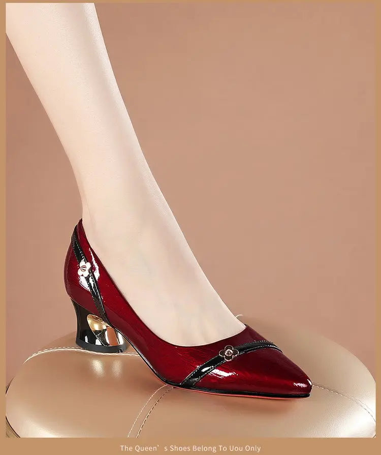 High Heels For Woman Mid Heel Thick Heel Versatile New Soft Sole Professional Shallow Mouth Comfortable Pointed Women'S Shoes