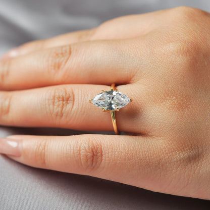Vintage 9ct 5A Marquise Shape Cubic Zirconia Solitaire Engagement Ring For Women 925 Sterling Silver 14K Yellow Gold