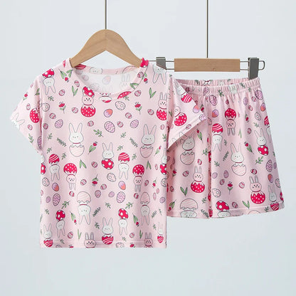 2-piece Summer Children's Comfortable And Versatile Cute Short sleeved Shorts Set For Boys And Girls Casual Home And Outdoor Set