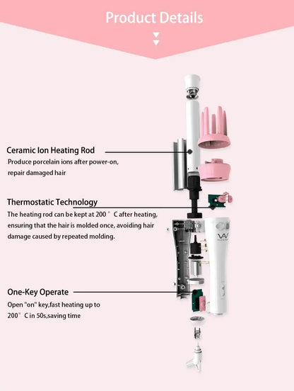 28mm magic curler set pink automatic curler lazy curler with free hair clip comb (VAV-022B authentic)