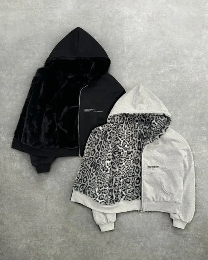 Hip-hop Nova Roupa Dupla Face Harajuku Retro Estampa de Leopardo Moda Solta Zíper Moletom Masculino Street Casual Feminino