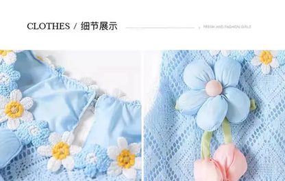 Girls' Dress Summer New Style Children's Fashionable Lace Princess Dress Little Girl Sweet Floral Vest Dress