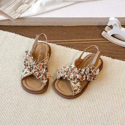 Summer Girl's Sandals Open Toe Flower Hook-loop Chic Kid's Flat Shoe Solid Colors Light Comfy Casual Daily Children Shoes 23-33