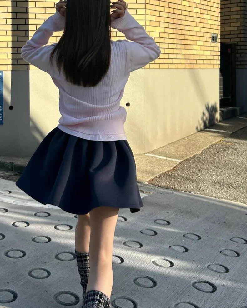 New Japanese Style Drawstring Casual Cute Girl Skirt 2025 Spring and Summer Sweet Ladies Elastic Waist Kawaii Short Skirt Women