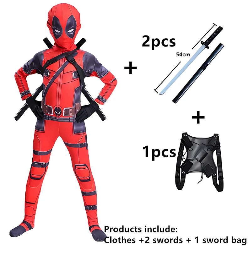 PU SwordHigh Quality Deadpool Child Costume Kid Halloween Cosplay Costume Deadpool Kids Suit Jumpsuit deadpool Child Costume