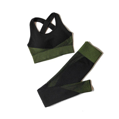 2/3Pcs Women Yoga Suit Seamless Knitted Yoga Pants Leggings Clothing Zipper Long Sleeve Crop Top Fitness Wear Sportswear Gym Set