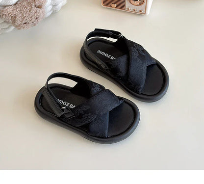 Girls Summer Beach Shoes Ethnic Style Kids Casual Sandals Soft Sole Fashion Children Retro Princess Shoes 2025 Summer New