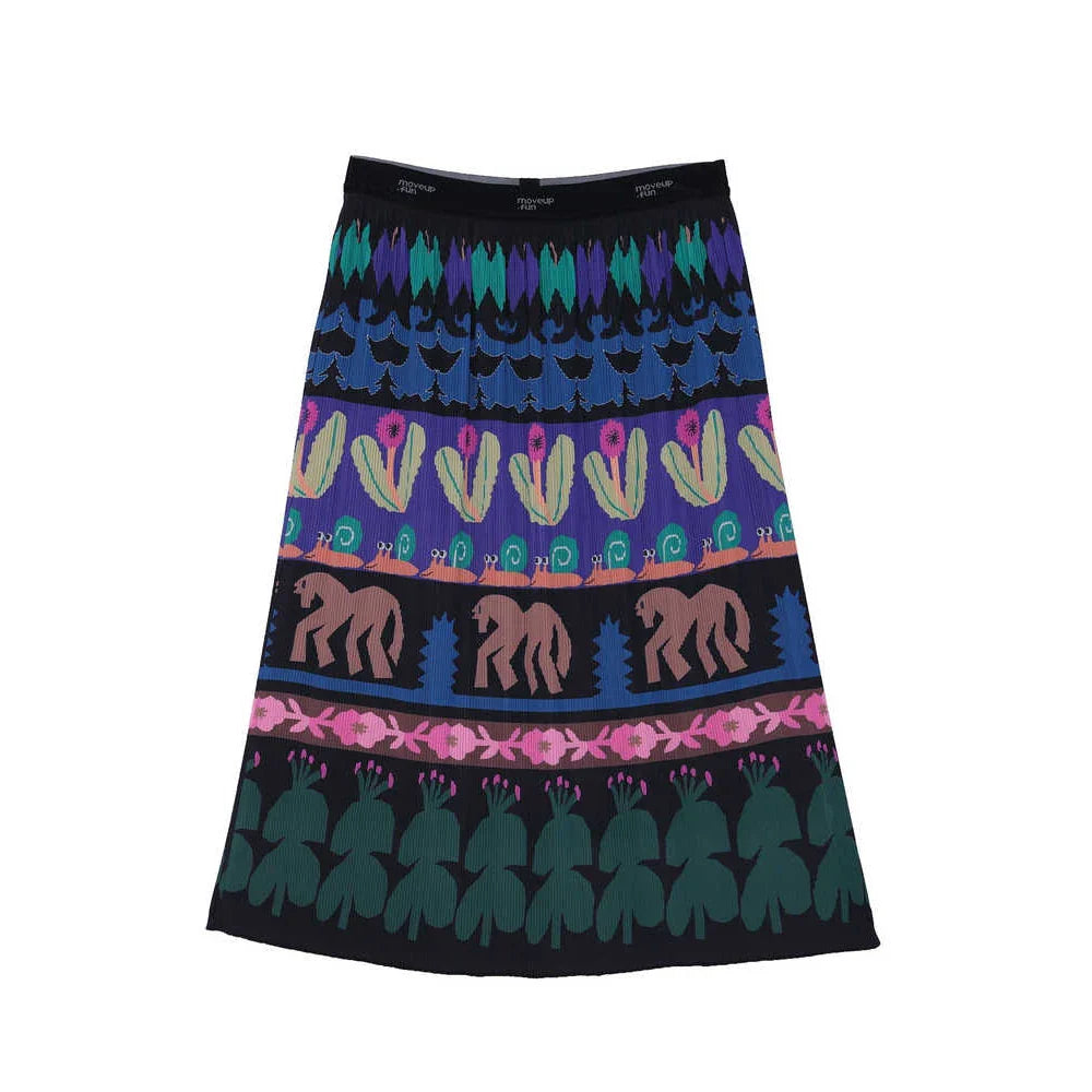 A-line Skirt 2026 Spring New Elastic Waist Colorful Floral Print Pleated Commuter Retro Style Skirt For Women 3ELC20607