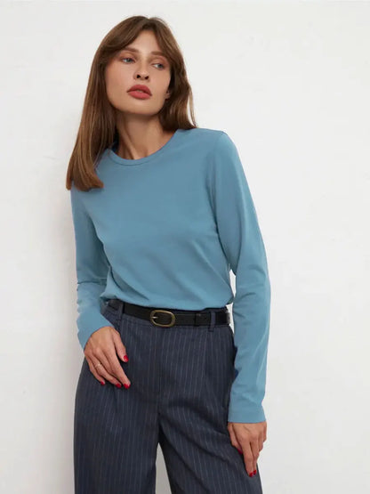 Women's Spring Autumn 100% Cotton T-shirt Bottoming Basic Solid Lady Long Sleeve Loose Tops Shirts Oversized T Shirt