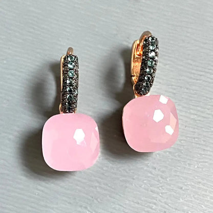 Classic Nudo Earrings Inlay Blue Topaz Zircon With Black Gun Plated Brown Crystal Earrings Fashion Jewelry Gift For Women