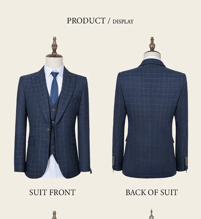 High Quality khaki Plaid suit Formal Business Office Men's Suits Fashionable and Casual evening gown
