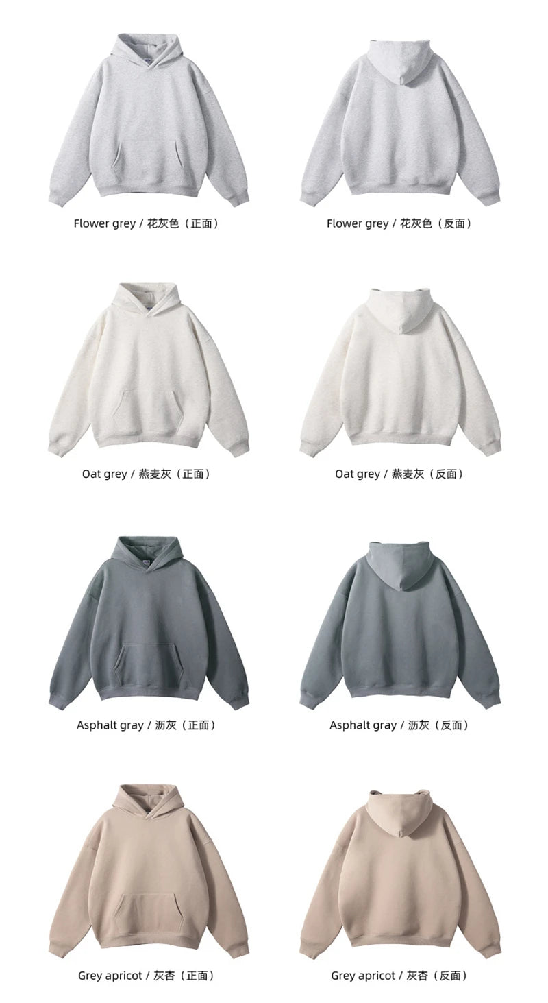 Thick 350gsm Fleece Hooded Hoodies For Men Unisex Winter Oversized Loose Basic Solid Sweatshirts Pullovers Coats HY0631