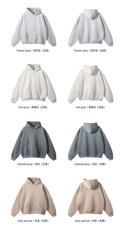Thick 350gsm Fleece Hooded Hoodies For Men Unisex Winter Oversized Loose Basic Solid Sweatshirts Pullovers Coats HY0631
