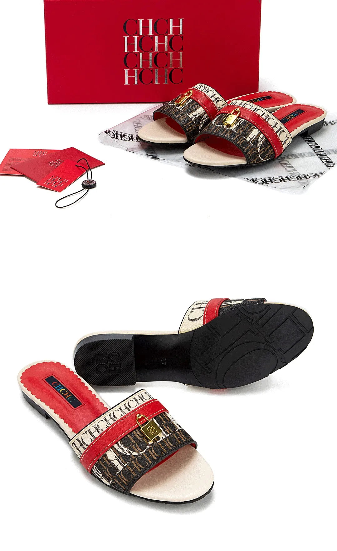 High Quality Metal Lock Monogram Print Women's Low Heeled Slippers Delicate and Versatile Women's Fashion Slippers