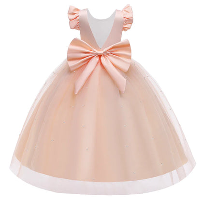 Teen Big Bow Girls Princess Dresses for Bridesmaids Kids Party Dress for Girl Beading Wedding Prom Pageant Dress Gown 5-14 Years