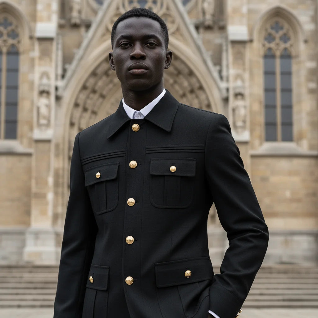 Terno masculino slim fit preto de duas peças blazer de homem de negócios casual de cor sólida com várias fivelas e vários bolsos de ajuste clássico