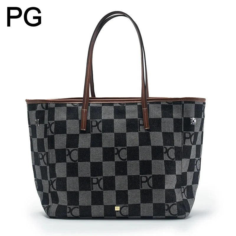 PG Women Shoulder Bag Retro Chessboard Design High End Versatile, Large Capacity Daily Travel Simple Practical Atmospheric Items