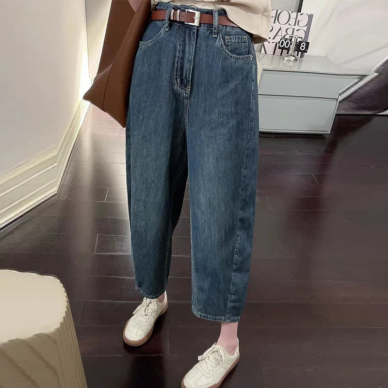 High Waist Jeans for Women Blue Washed Casual Pants