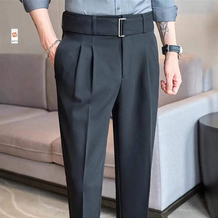 Quality Male Boutique Men Formal Wear Wedding Dress Trousers Men Belt Design British Style Business Casual Slim Suits Pants 3XL
